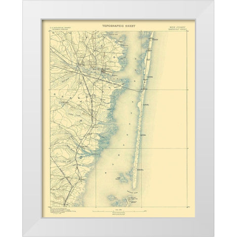 Barnegat New Jersey Sheet - USGS 1884 White Modern Wood Framed Art Print by USGS