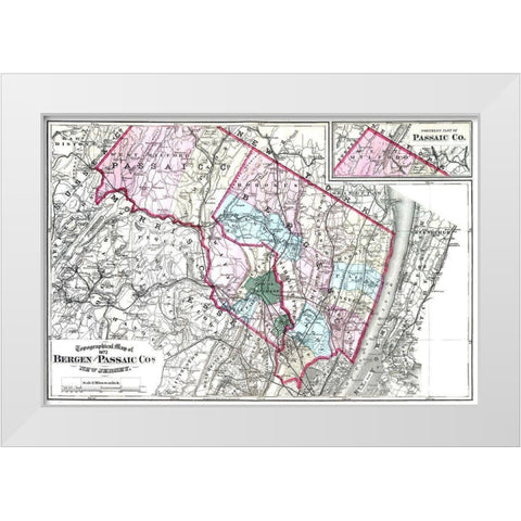 Bergen  Passaic New Jersey - Beers 1872 White Modern Wood Framed Art Print by Beers