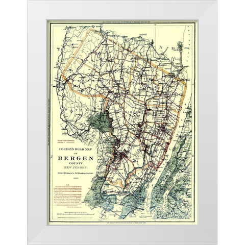 Bergen New Jersey - Colton 1896 White Modern Wood Framed Art Print by Colton