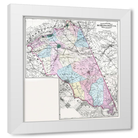 Burlington New Jersey - Beers 1872 White Modern Wood Framed Art Print by Beers