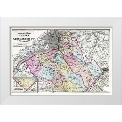 Camden  Gloucester New Jersey - Beers 1872 White Modern Wood Framed Art Print by Beers