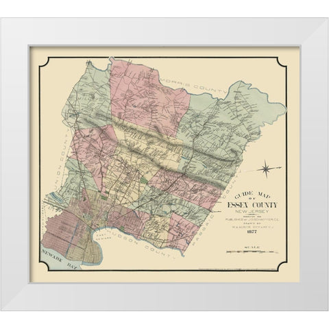 Essex County New Jersey - Mirick 1877  White Modern Wood Framed Art Print by Mirick