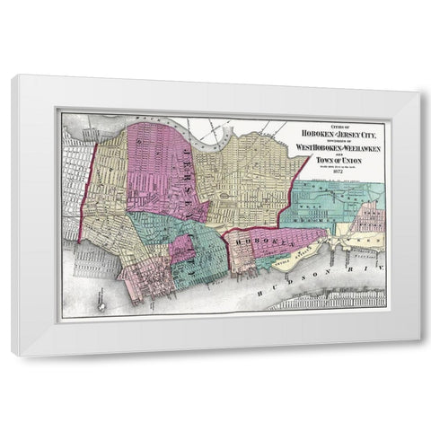Hoboken, Jersey City New Jersey - Beers 1872 White Modern Wood Framed Art Print by Beers