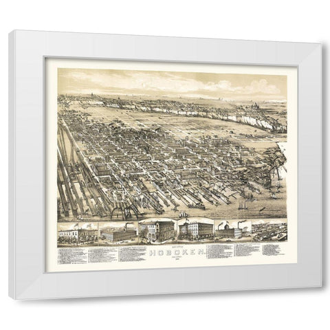 Hoboken New Jersey - Bailey 1881  White Modern Wood Framed Art Print by Bailey