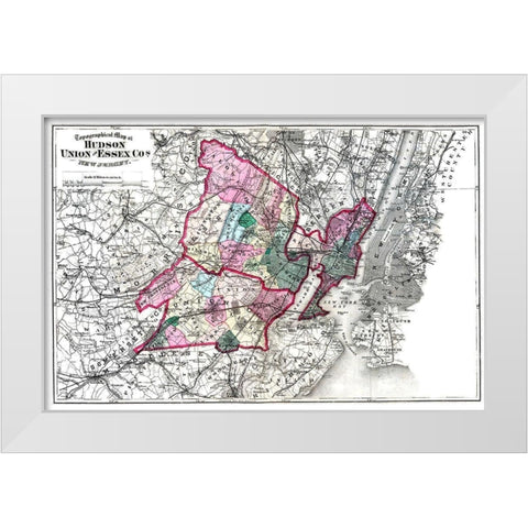 Hudson  Union  Essex New Jersey - Beers 1872 White Modern Wood Framed Art Print by Beers
