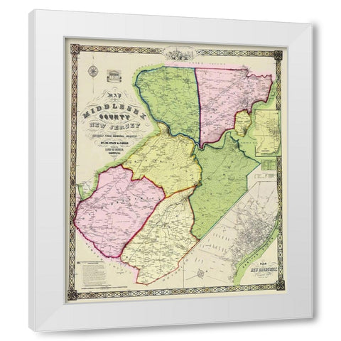Middlesex New Jersey Landowner - Derveer 1850 White Modern Wood Framed Art Print by Derveer
