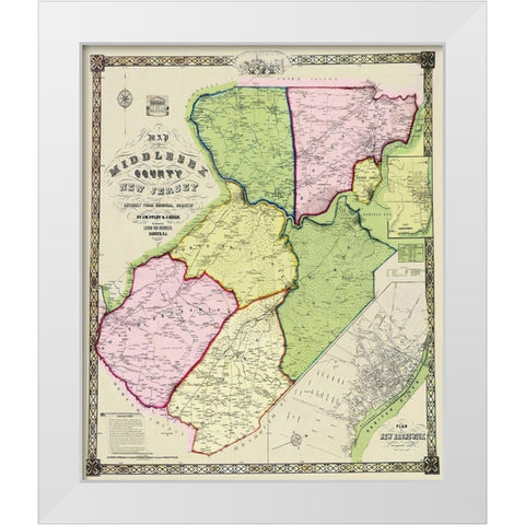 Middlesex New Jersey Landowner - Derveer 1850 White Modern Wood Framed Art Print by Derveer