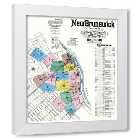 New Brunswick New Jersey - Sanborn 1886 White Modern Wood Framed Art Print by Sanborn