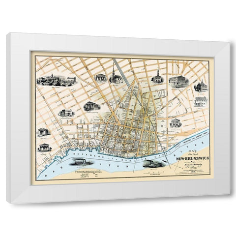 New Brunswick New Jersey Landowner - Clark 1850 White Modern Wood Framed Art Print by Clark