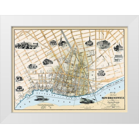 New Brunswick New Jersey Landowner - Clark 1850 White Modern Wood Framed Art Print by Clark