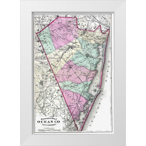 Ocean New Jersey - Beers 1872 White Modern Wood Framed Art Print by Beers