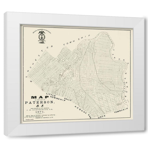 Paterson New Jersey - Crowell 1871  White Modern Wood Framed Art Print by Crowell
