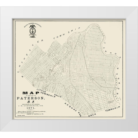 Paterson New Jersey - Crowell 1871  White Modern Wood Framed Art Print by Crowell