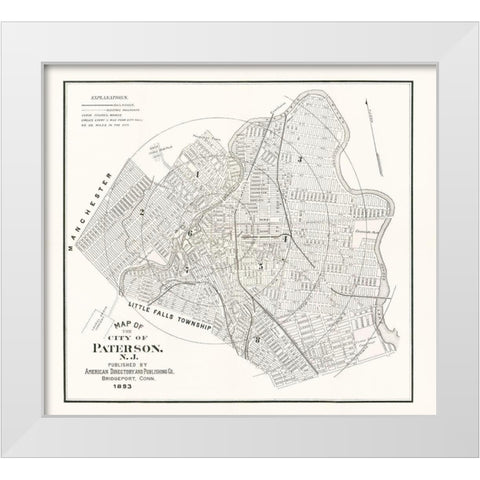 Paterson New Jersey - American Pub Co 1893  White Modern Wood Framed Art Print by American Pub Co