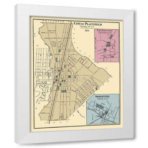 Plainfield, Flemington, Somerville New Jersey White Modern Wood Framed Art Print by Beers