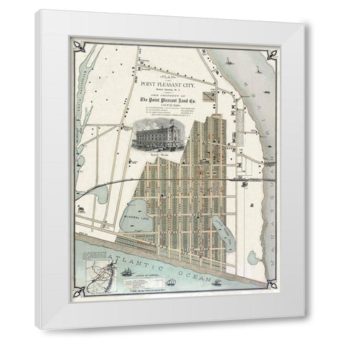 Point Pleasant New Jersey Landowner - 1880 White Modern Wood Framed Art Print by Land Co
