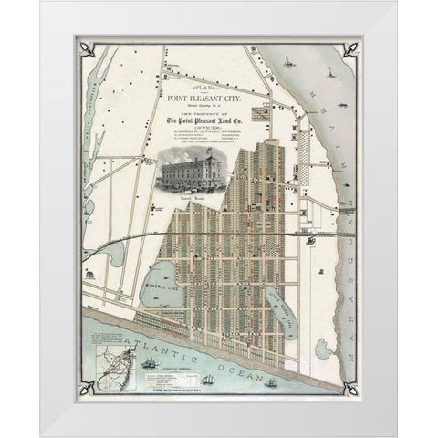 Point Pleasant New Jersey Landowner - 1880 White Modern Wood Framed Art Print by Land Co