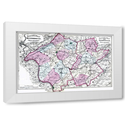 Somerset  Hunterdon New Jersey - Beers 1872 White Modern Wood Framed Art Print by Beers