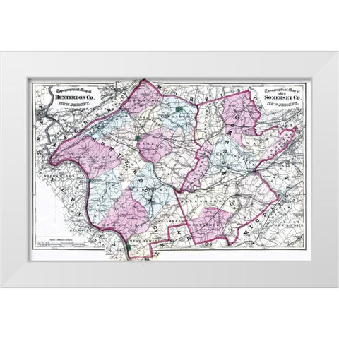 Somerset  Hunterdon New Jersey - Beers 1872 White Modern Wood Framed Art Print by Beers