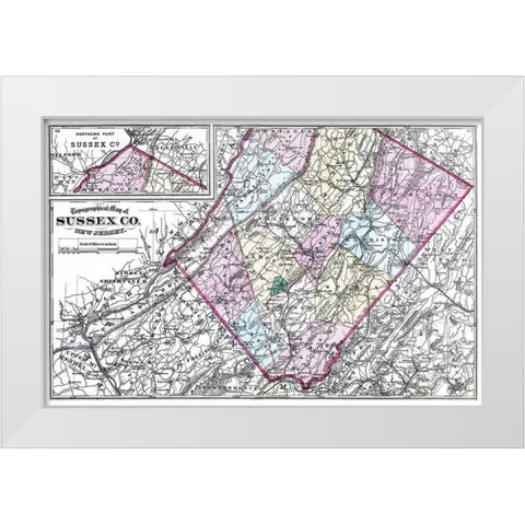 Sussex New Jersey - Beers 1872 White Modern Wood Framed Art Print by Beers