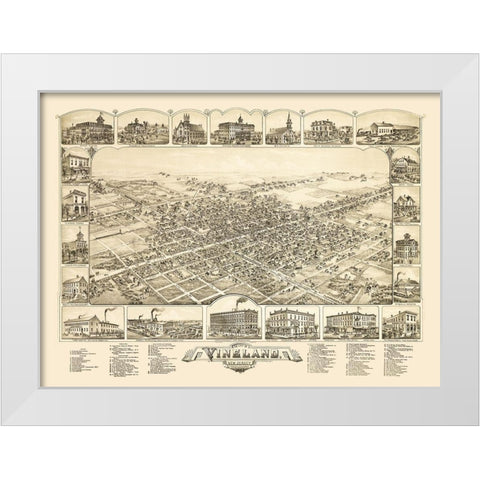 Vineland New Jersey - Bailey 1885  White Modern Wood Framed Art Print by Bailey