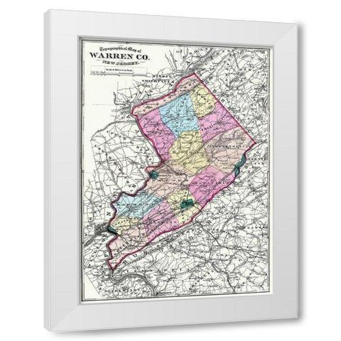 Warren New Jersey - Beers 1872 White Modern Wood Framed Art Print by Beers