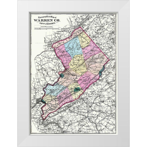 Warren New Jersey - Beers 1872 White Modern Wood Framed Art Print by Beers