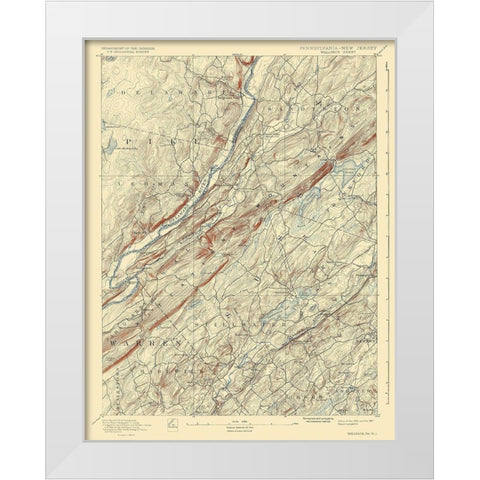 Wallpack Pennsylvania New Jersey Quad - USGS 1893 White Modern Wood Framed Art Print by USGS