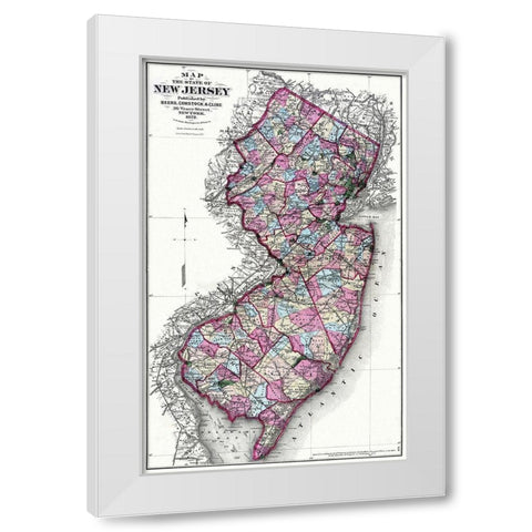 New Jersey - Beers 1872 White Modern Wood Framed Art Print by Beers