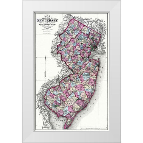 New Jersey - Beers 1872 White Modern Wood Framed Art Print by Beers
