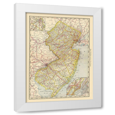 New Jersey - Rand McNally 1879 White Modern Wood Framed Art Print by Rand McNally