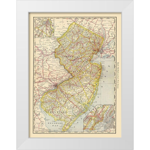 New Jersey - Rand McNally 1879 White Modern Wood Framed Art Print by Rand McNally
