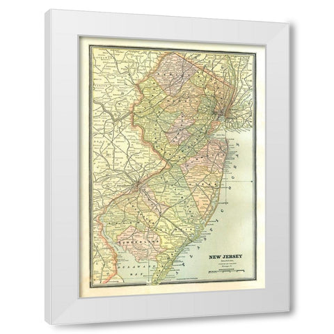 New Jersey - Cram 1886 White Modern Wood Framed Art Print by Cram
