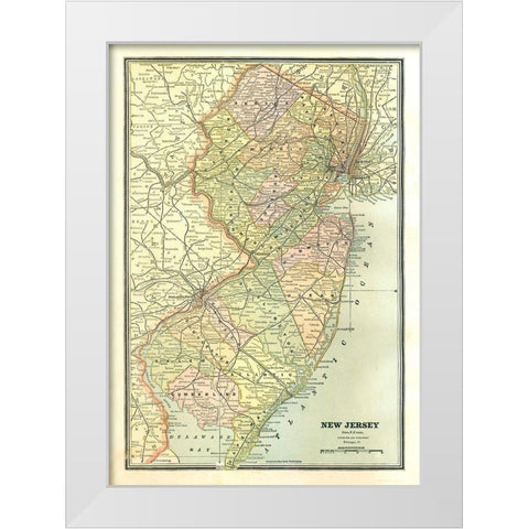 New Jersey - Cram 1886 White Modern Wood Framed Art Print by Cram