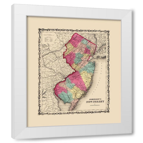 New Jersey - Johnson 1860 White Modern Wood Framed Art Print by Johnson