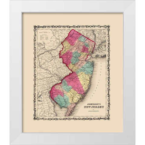 New Jersey - Johnson 1860 White Modern Wood Framed Art Print by Johnson