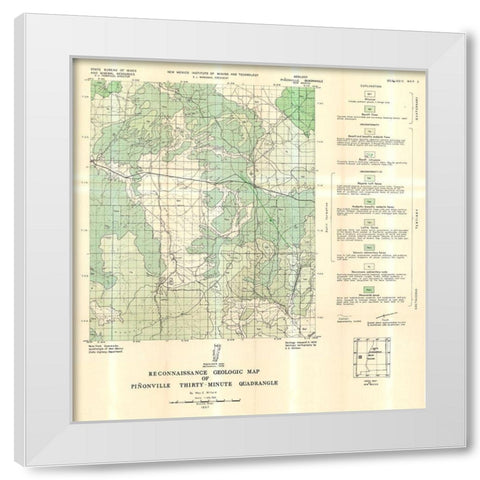 Pinonville Quad New Mexico Mines - Willard 1957 White Modern Wood Framed Art Print by Willard