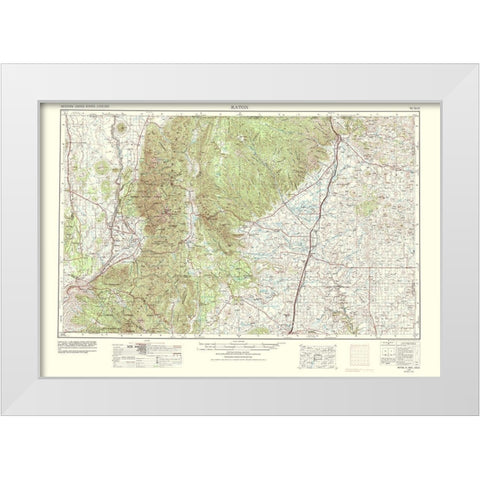 Raton Colorado New Mexico Sheet - USGS 1977 White Modern Wood Framed Art Print by USGS