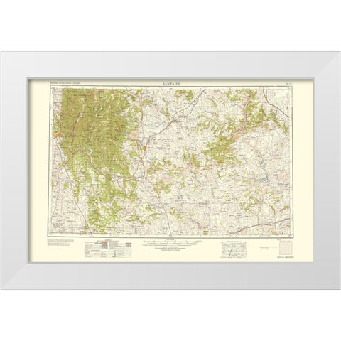 Santa Fe New Mexico Quad - USGS 1958 White Modern Wood Framed Art Print by USGS