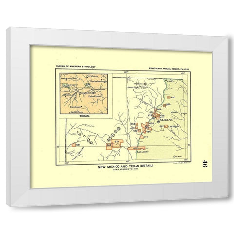 New Mexico - Texas - Detail - Hoen 1896 White Modern Wood Framed Art Print by Hoen