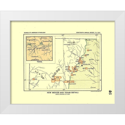 New Mexico - Texas - Detail - Hoen 1896 White Modern Wood Framed Art Print by Hoen