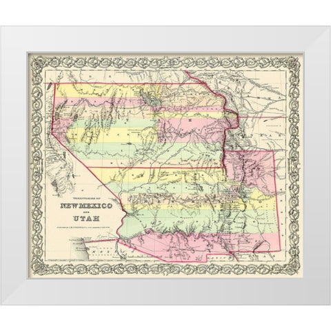 New Mexico, Utah Territories - Colton 1856 White Modern Wood Framed Art Print by Colton