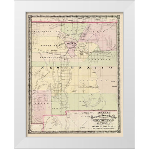 New Mexico Territory - Cram 1875 White Modern Wood Framed Art Print by Cram