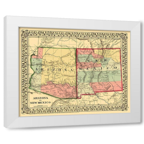 New Mexico, Arizona - Mitchell 1867 White Modern Wood Framed Art Print by Mitchell