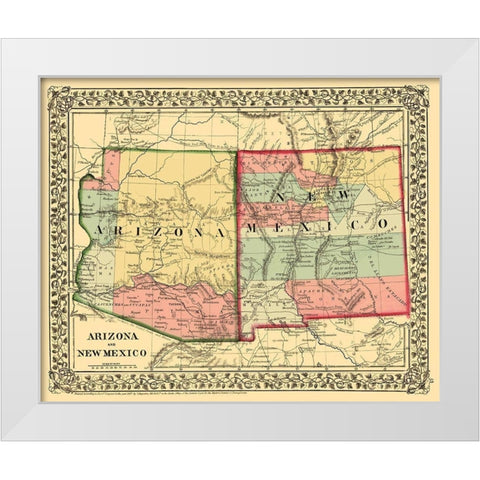 New Mexico, Arizona - Mitchell 1867 White Modern Wood Framed Art Print by Mitchell