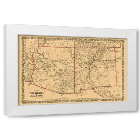 New Mexico, Arizona - Colton 1873 White Modern Wood Framed Art Print by Colton