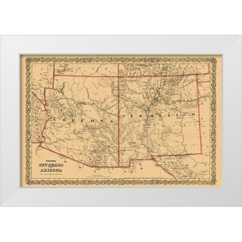 New Mexico, Arizona - Colton 1873 White Modern Wood Framed Art Print by Colton