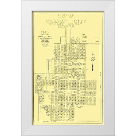 Carson City Nevada Plat - Curtis 1948 White Modern Wood Framed Art Print by Curtis