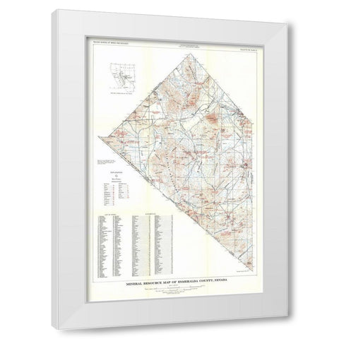 Esmeralda County Minerals Nevada Mines - USGS 1960 White Modern Wood Framed Art Print by USGS