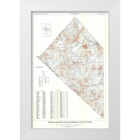 Esmeralda County Minerals Nevada Mines - USGS 1945 White Modern Wood Framed Art Print by USGS